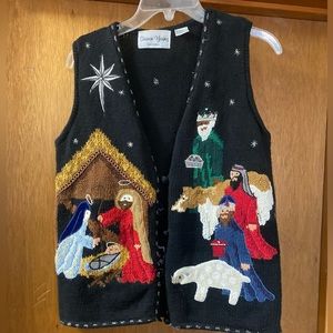 Christmas Sharon young nativity sweater vest small black